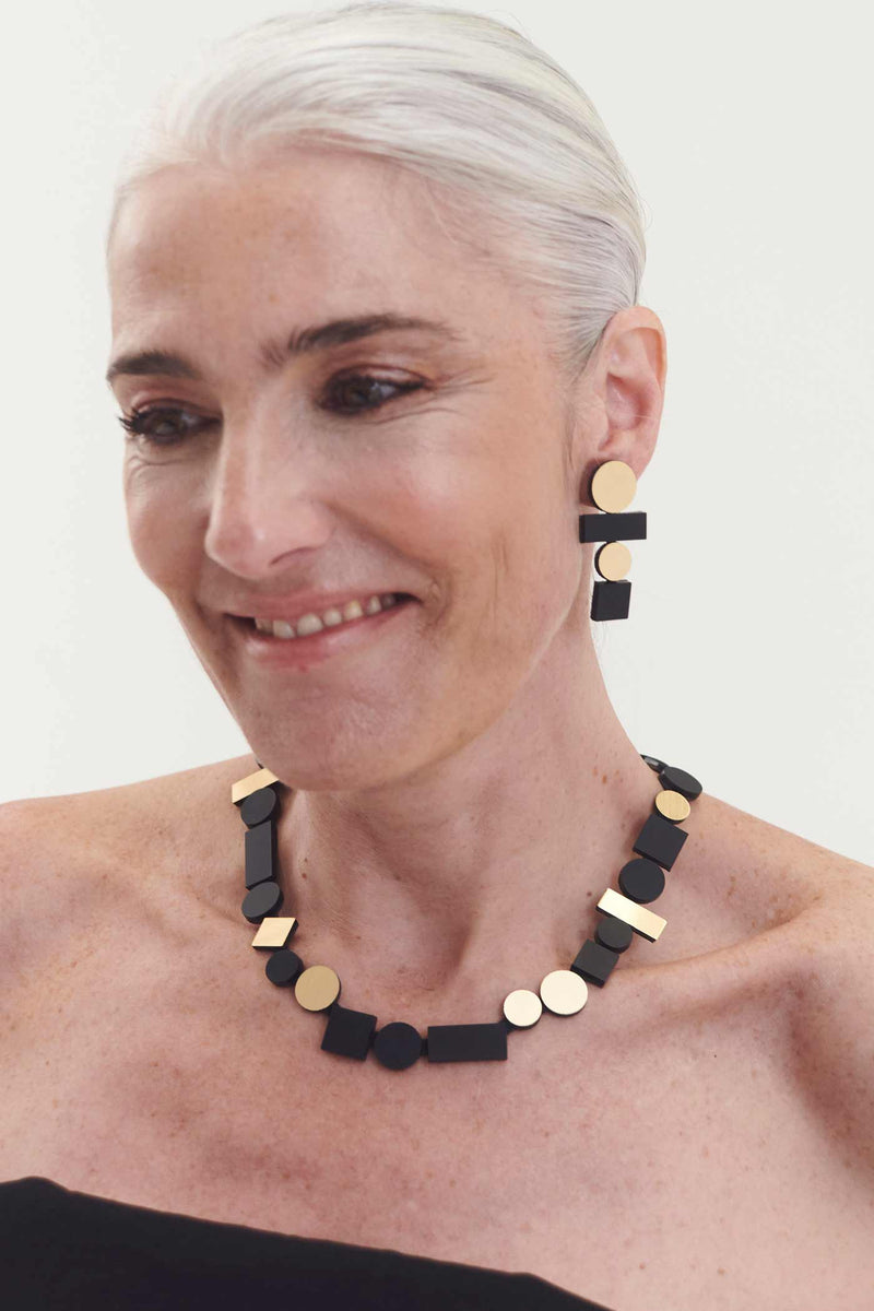 Boucles d'Oreilles Bauhaus Larges - Noir+Or