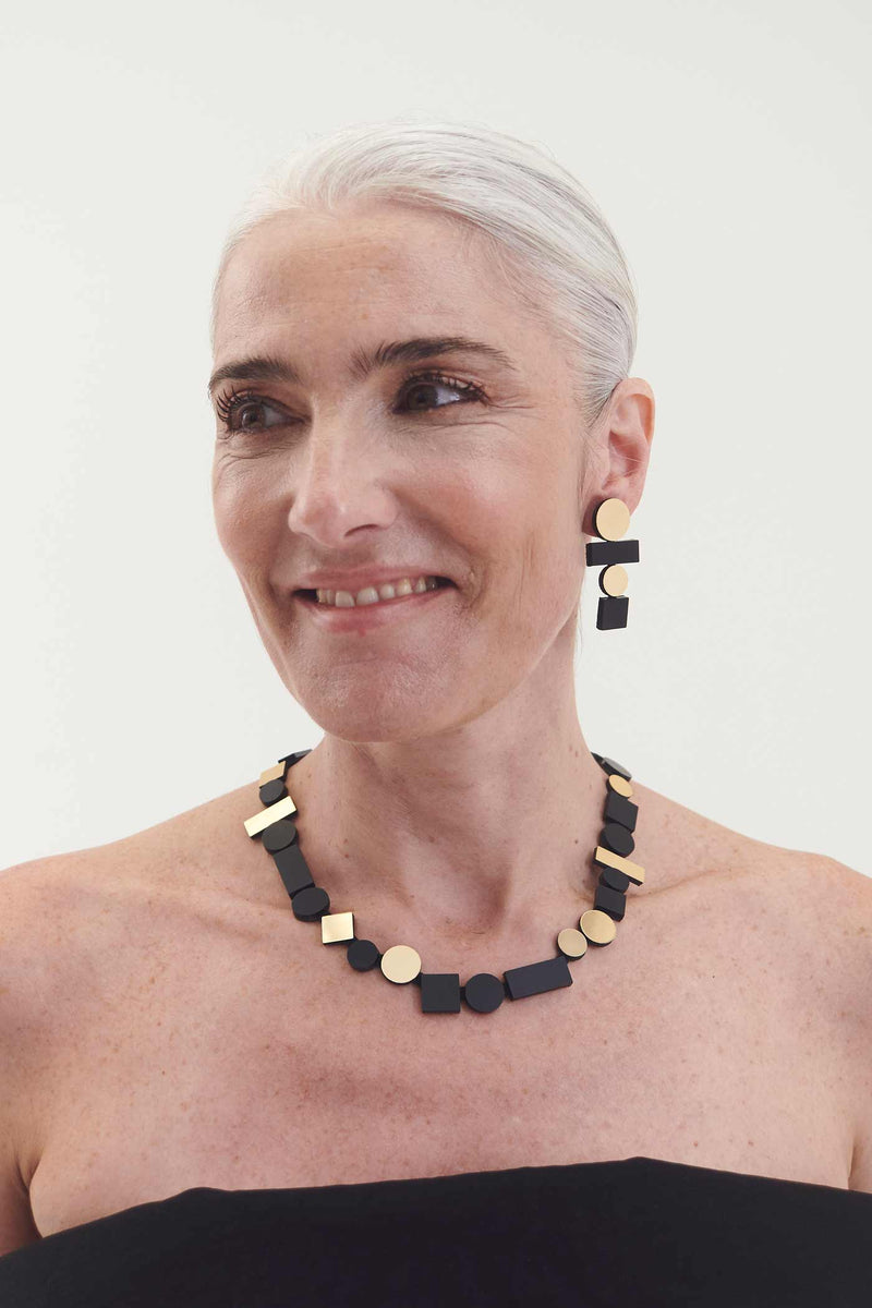 Boucles d'Oreilles Bauhaus Larges - Noir+Or