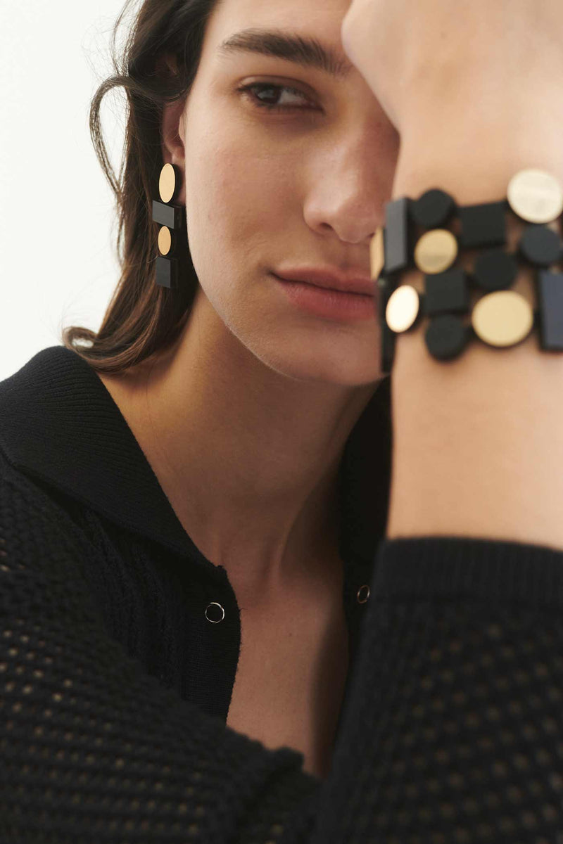 Boucles d'Oreilles Bauhaus Larges - Noir+Or