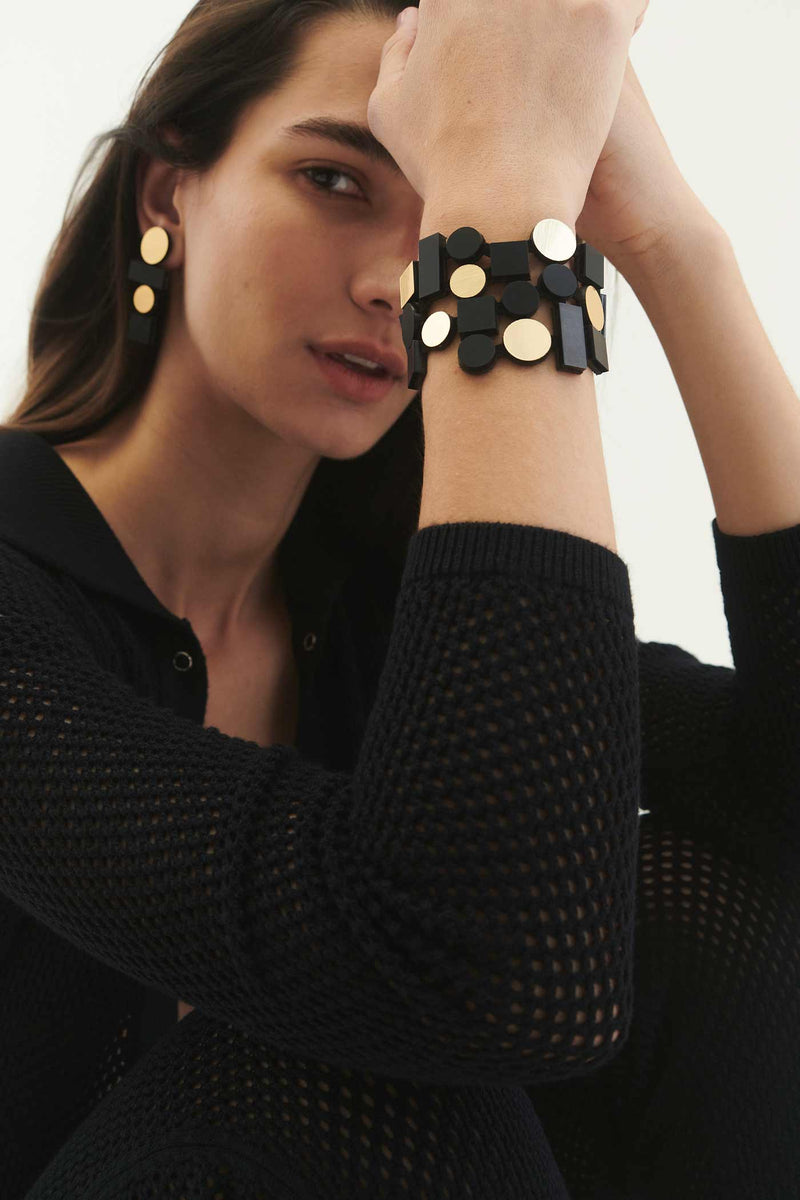 Boucles d'Oreilles Bauhaus Larges - Noir+Or
