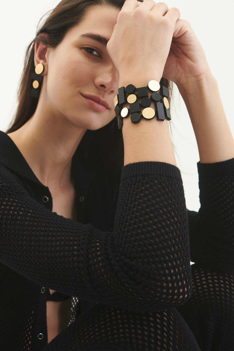 Boucles d'Oreilles Bauhaus Larges - Noir+Or