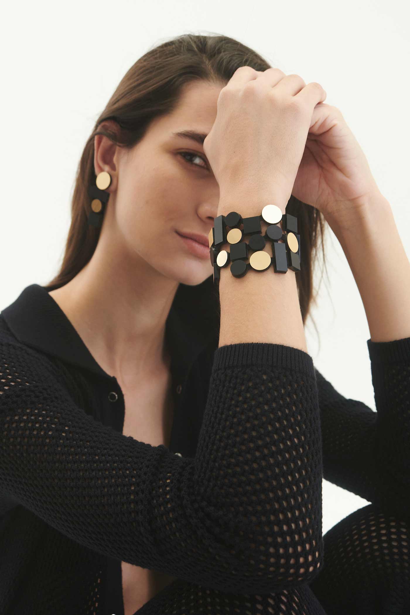 Bauhaus Acrylarmband - Schwarz+Gold
