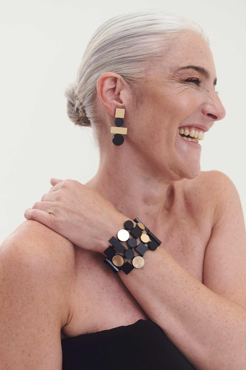 Boucles d'Oreilles Bauhaus Larges - Noir+Or
