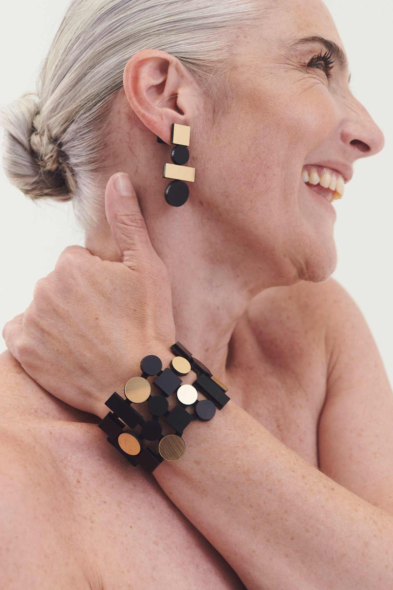 Boucles d'Oreilles Bauhaus Larges - Noir+Or