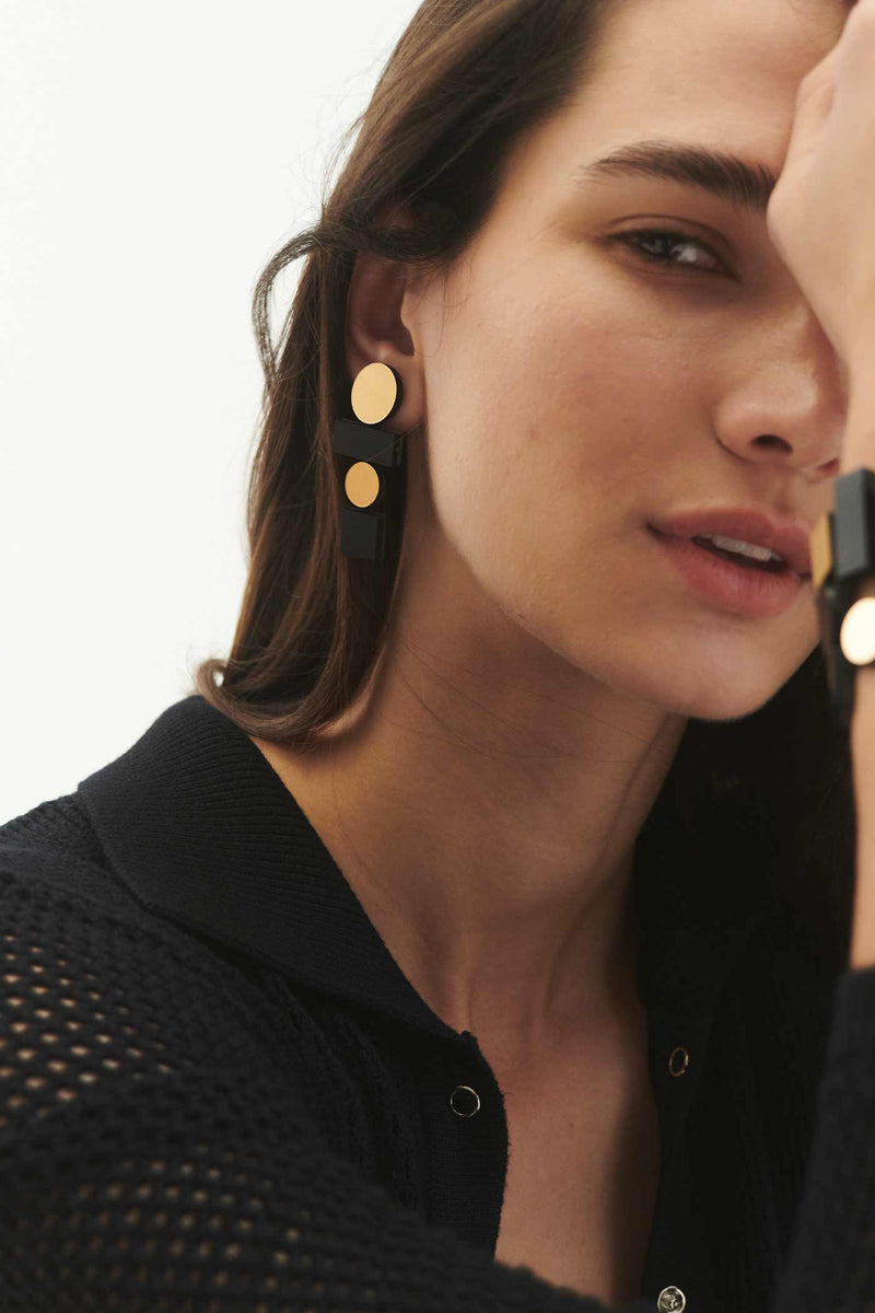 Boucles d'Oreilles Bauhaus Larges - Noir+Or