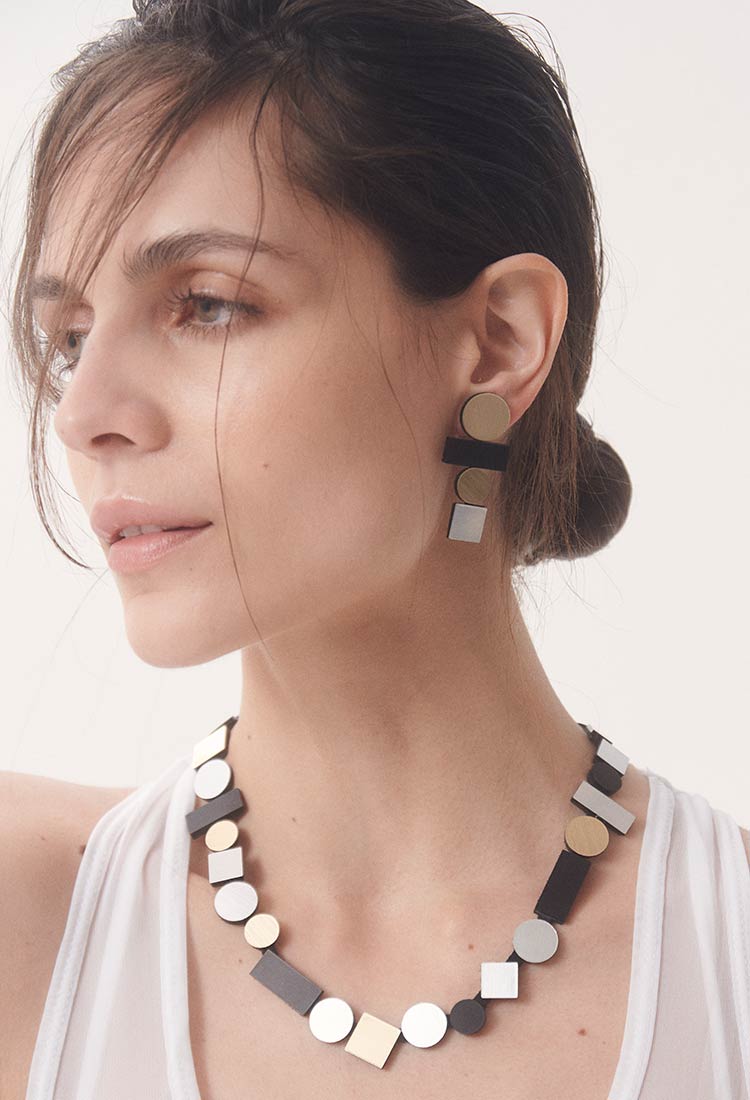 Bauhaus Earrings Large - Silver/Black/Gold