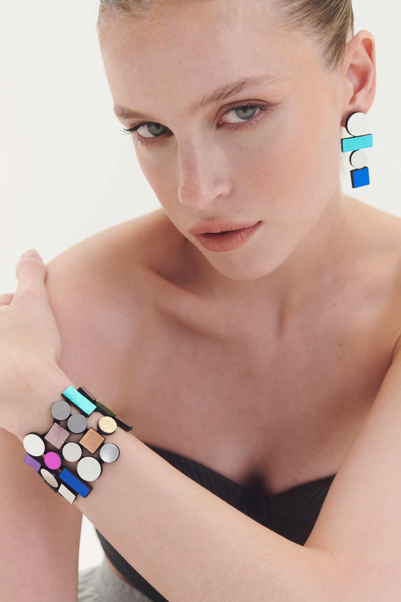Pendientes Bauhaus Grandes - Silver/Rainbow