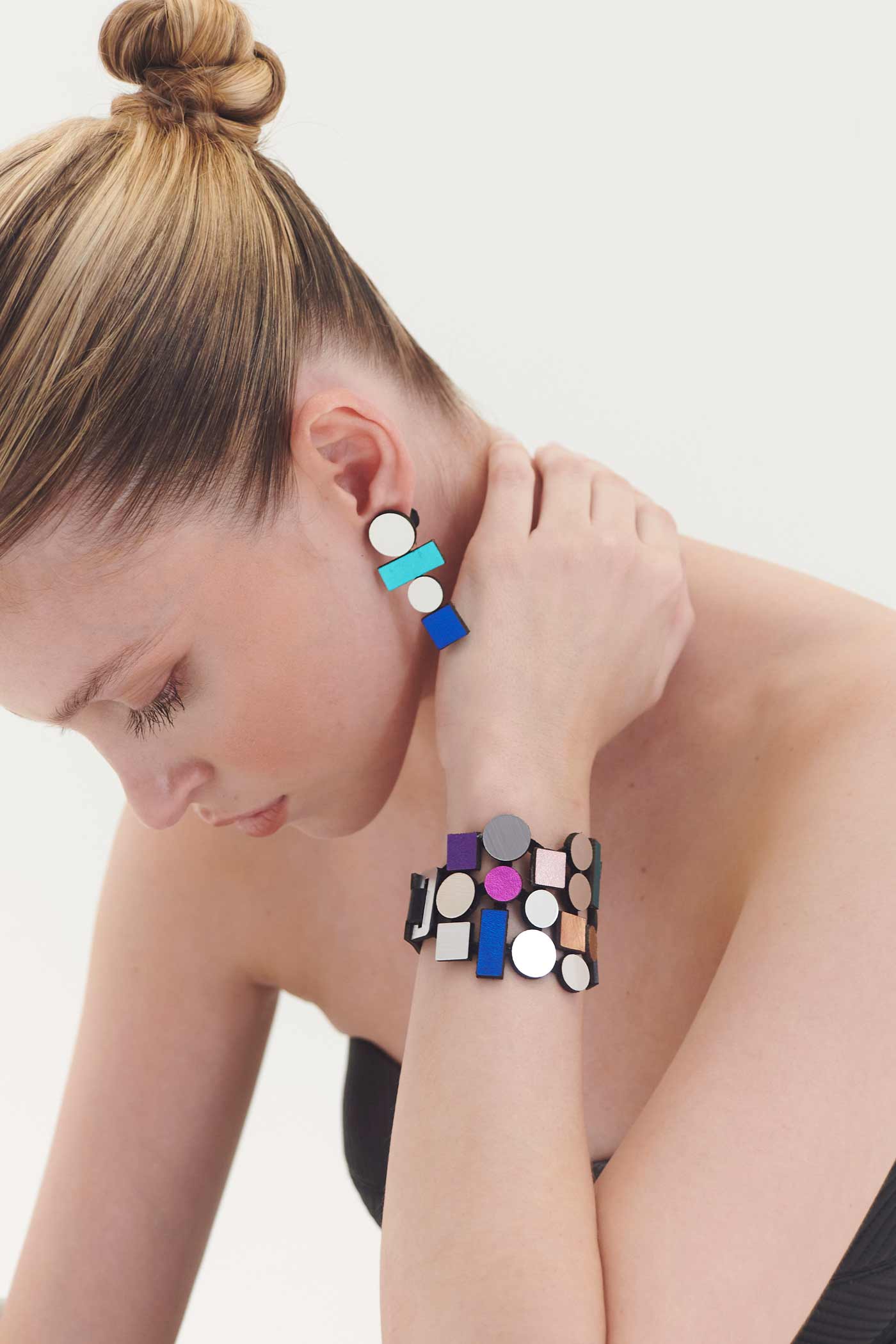 Pendientes Bauhaus Grandes - Silver/Rainbow