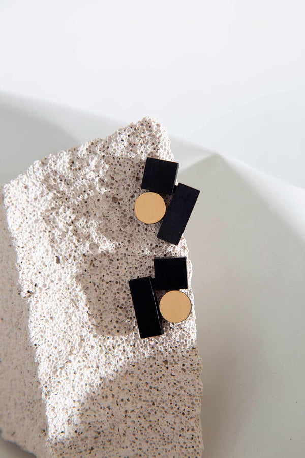 Boucles d'Oreilles Bauhaus Petites - Noir+Or