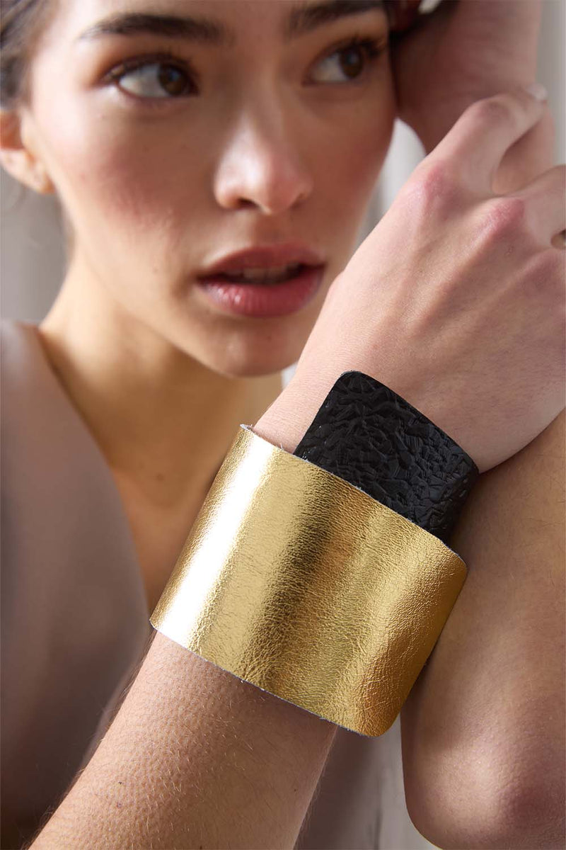 Bauhaus Lederarmband - Silber/Gold