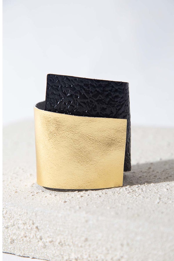 Bauhaus Leather Bracelet - Black/Gold