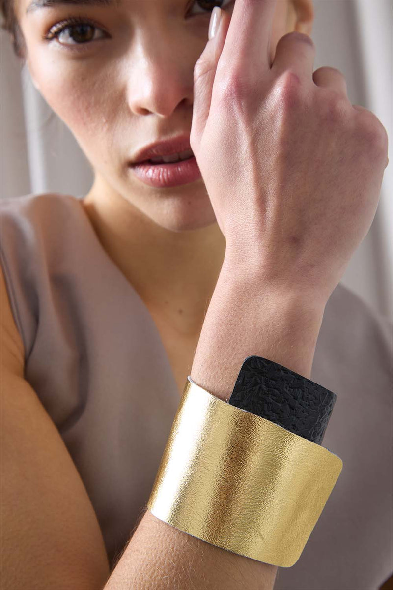 Bauhaus Lederarmband - Silber/Gold