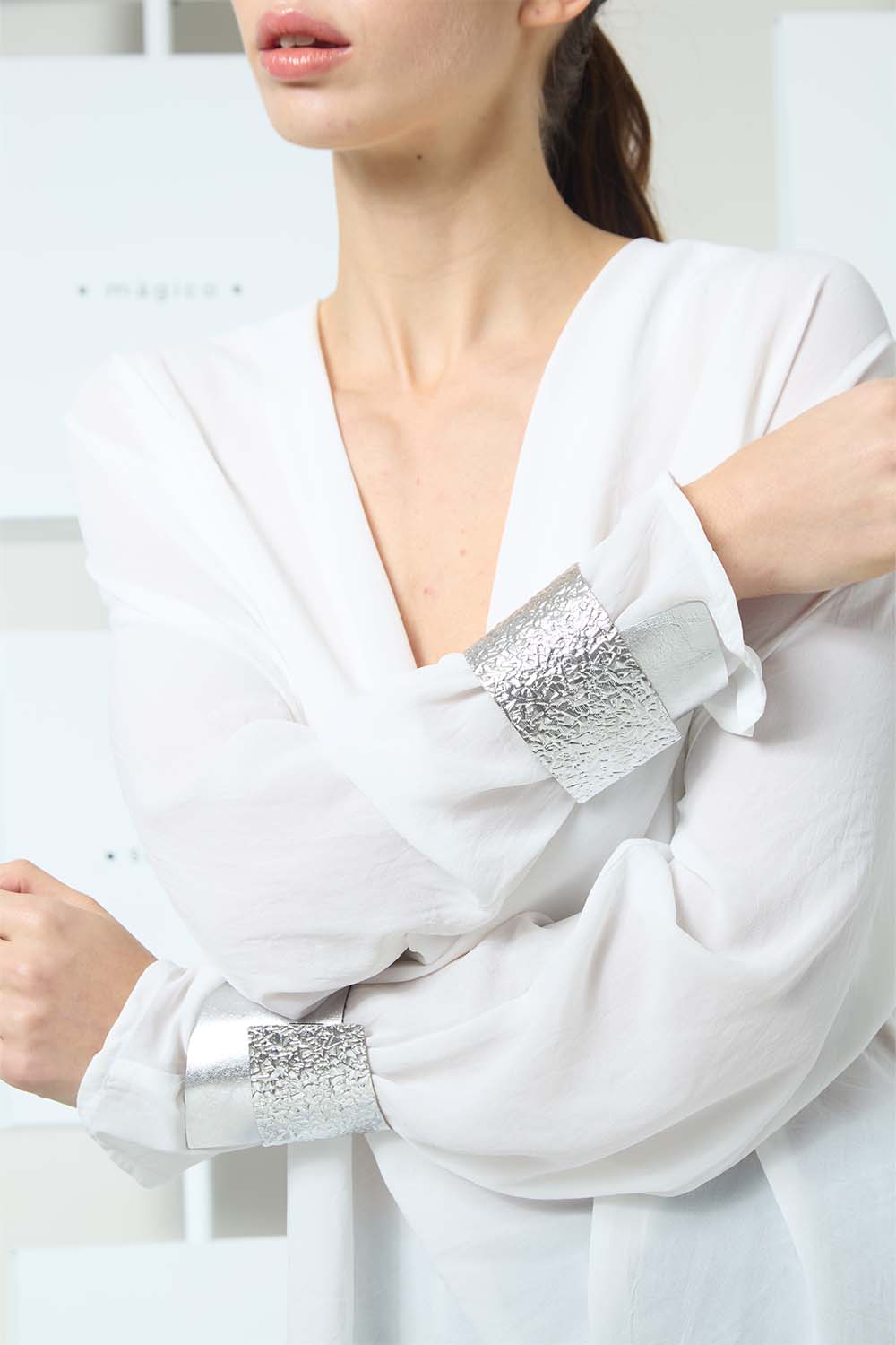 Brazalete Bauhaus Cuero - Plata