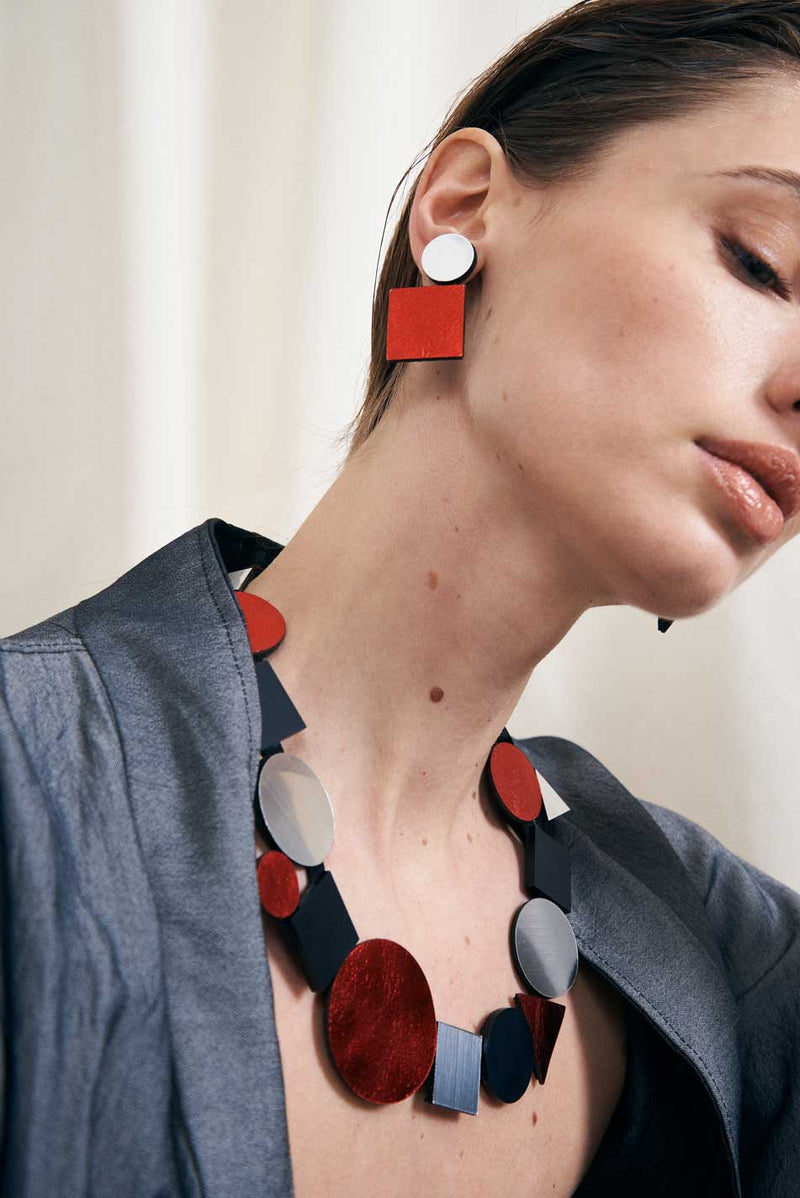 Boucles d'Oreilles Bauhaus Cercle Carré - Noir+Or