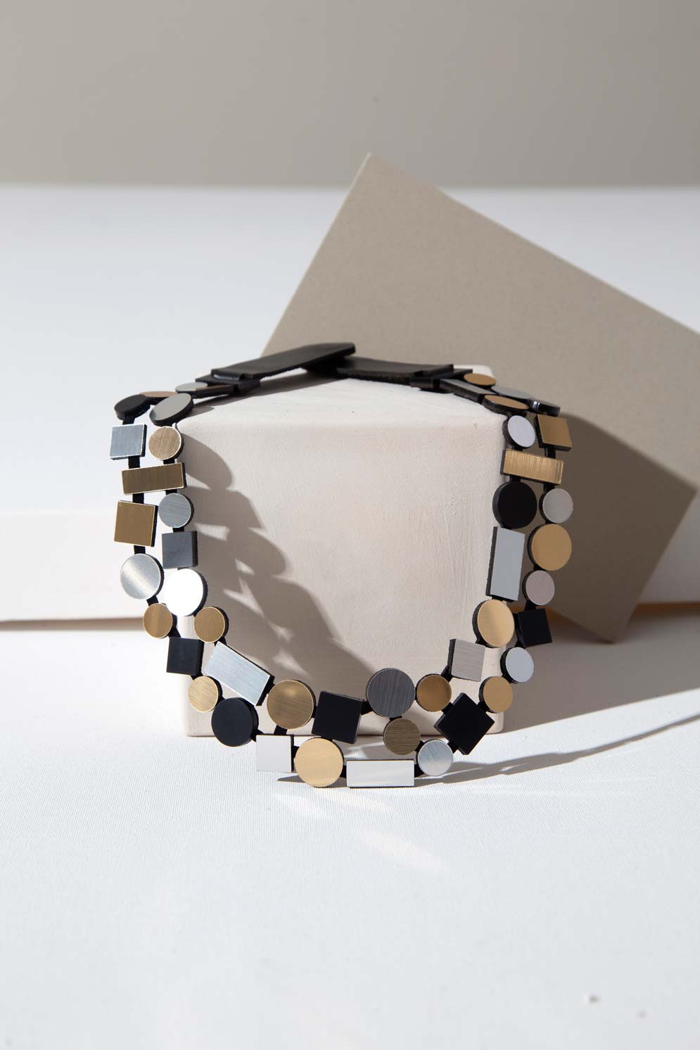 Bauhaus Round Necklace - Double Layer - Silver/Black/Gold