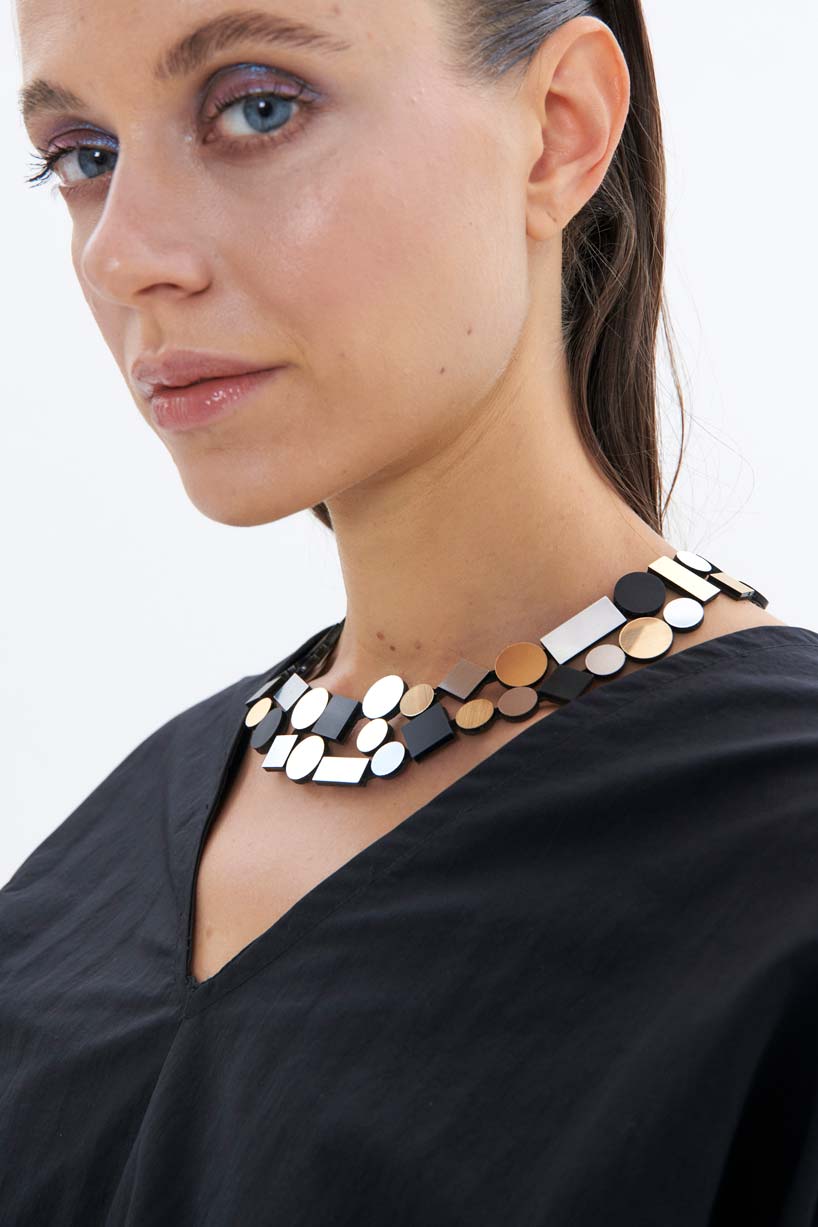 Bauhaus Round Necklace - Double Layer - Silver/Black/Gold