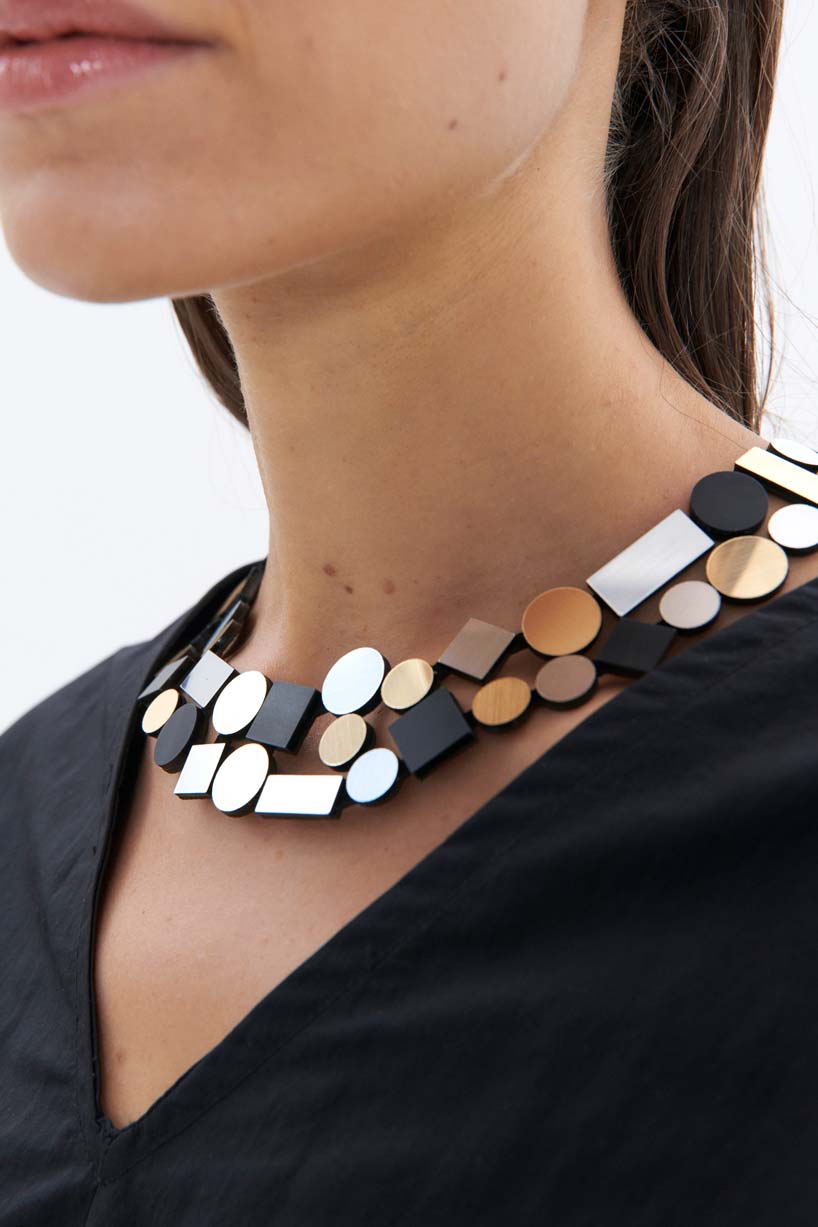 Bauhaus Round Necklace - Double Layer - Silver/Black/Gold
