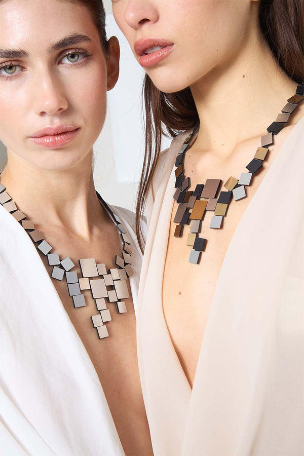 Bauhaus V Necklace Squares - Silver/Black/Gold