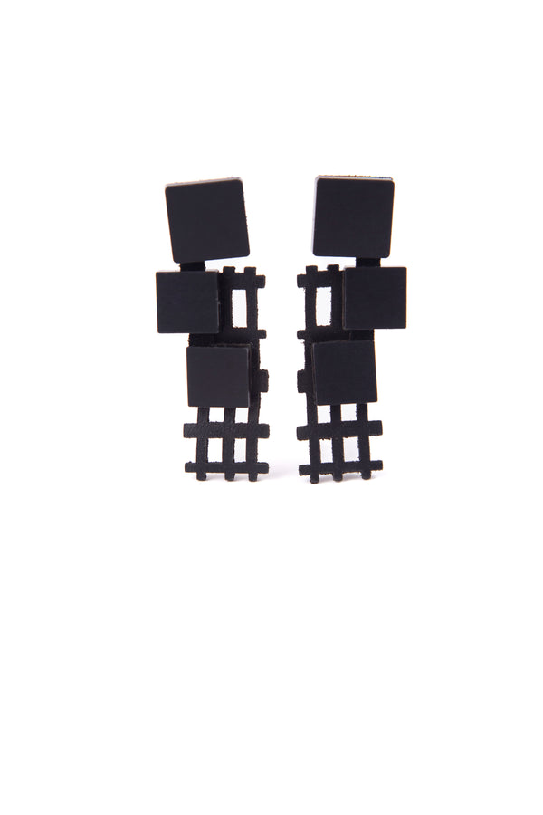 Boucles d'oreilles Bauhaus Grande - Argent, Noir et Or