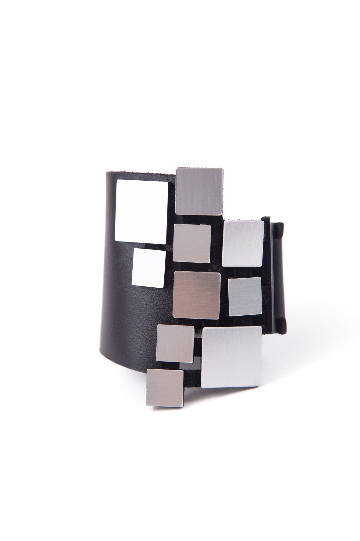 Iskin Sisters Bauhaus collection cuff bracelet with silver acrylic squares, handmade jewelry