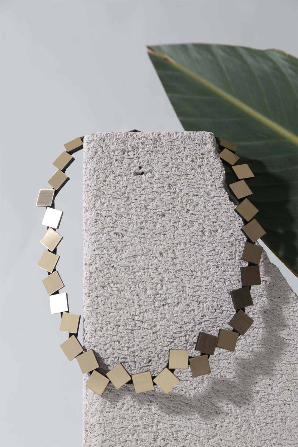 Iskin Sisters Bauhaus collection round necklace with gold acrylic squares, handmade jewelry