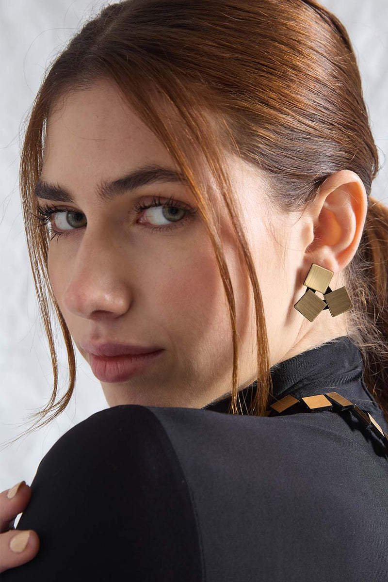 Bauhaus Earrings 3 Squares - Gold*