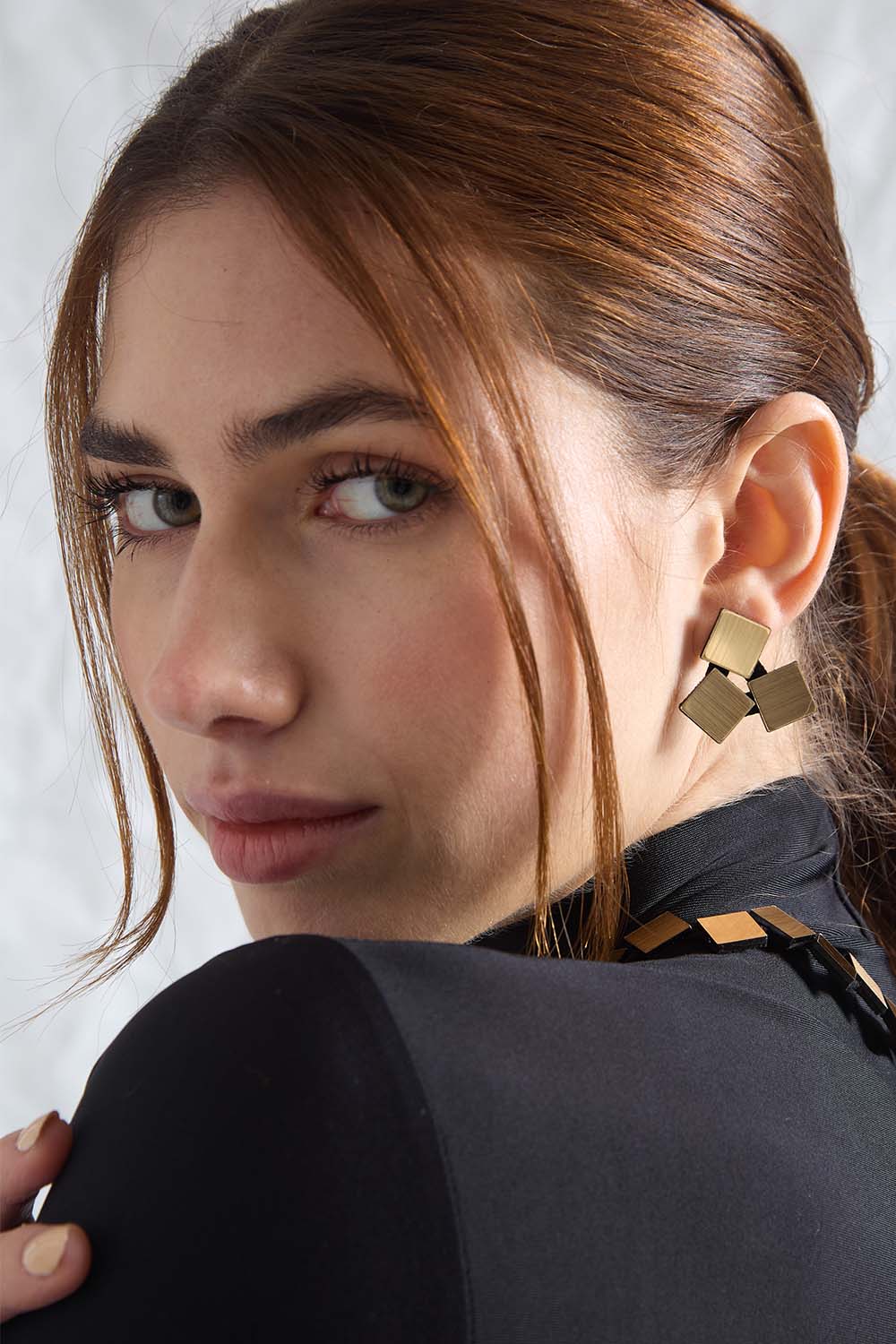 Pendientes Bauhaus 3 Cuadrados - Oro