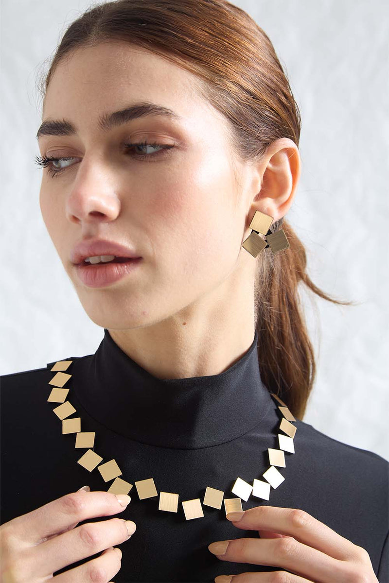 Bauhaus Earrings 3 Squares - Gold*