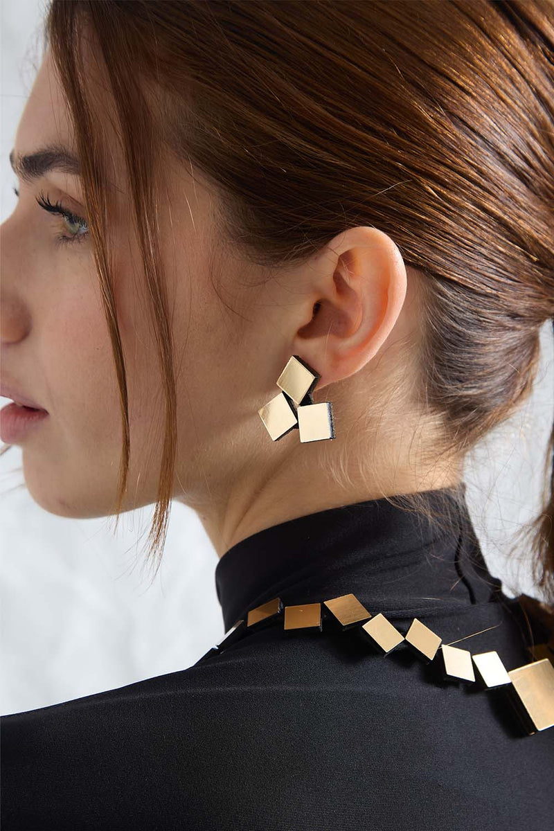 Bauhaus Earrings 3 Squares - Gold*