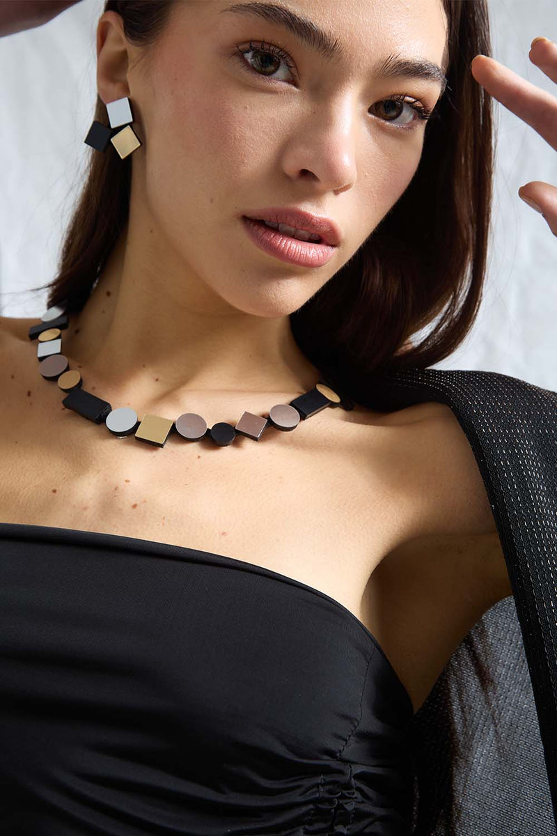 Boucles d'oreilles Bauhaus Petites - Argent, Noir et Or