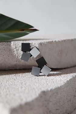Bauhaus Earrings 3 Squares - Silver/Black*