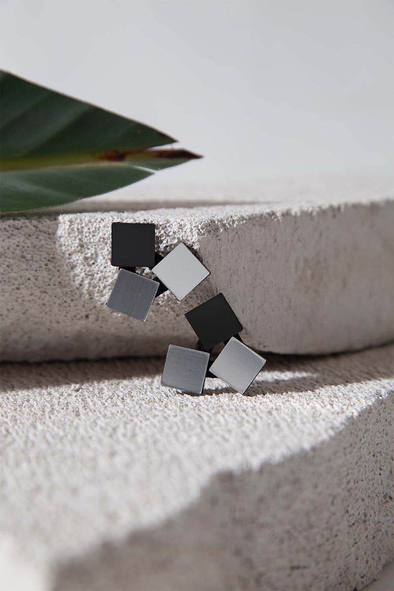 Bauhaus Earrings 3 Squares - Silver/Black*