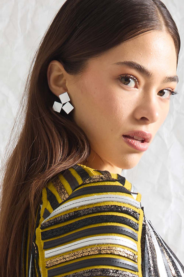 Boucles d'oreilles Bauhaus Petites - Argent, Noir et Or