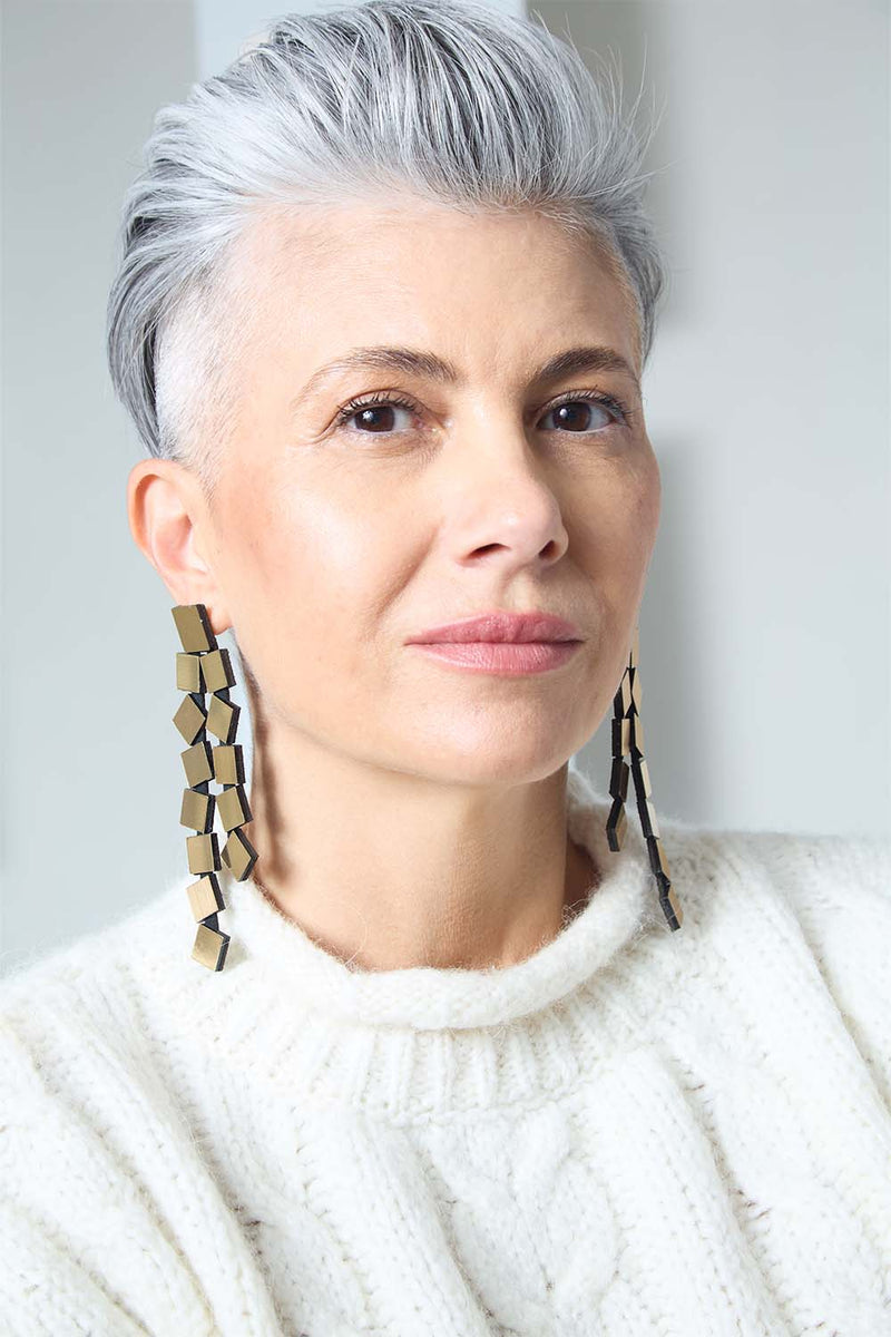 Bauhaus Earrings Squares Long - Gold