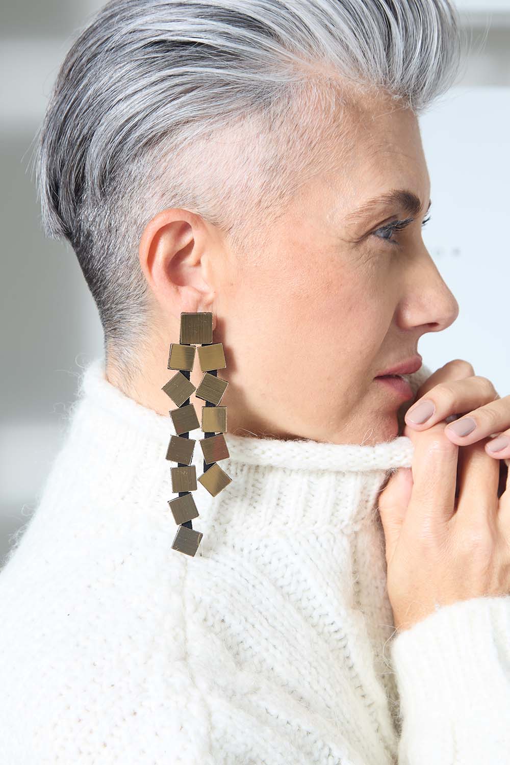 Boucles d'oreilles Bauhaus Petites - Argent, Noir et Or