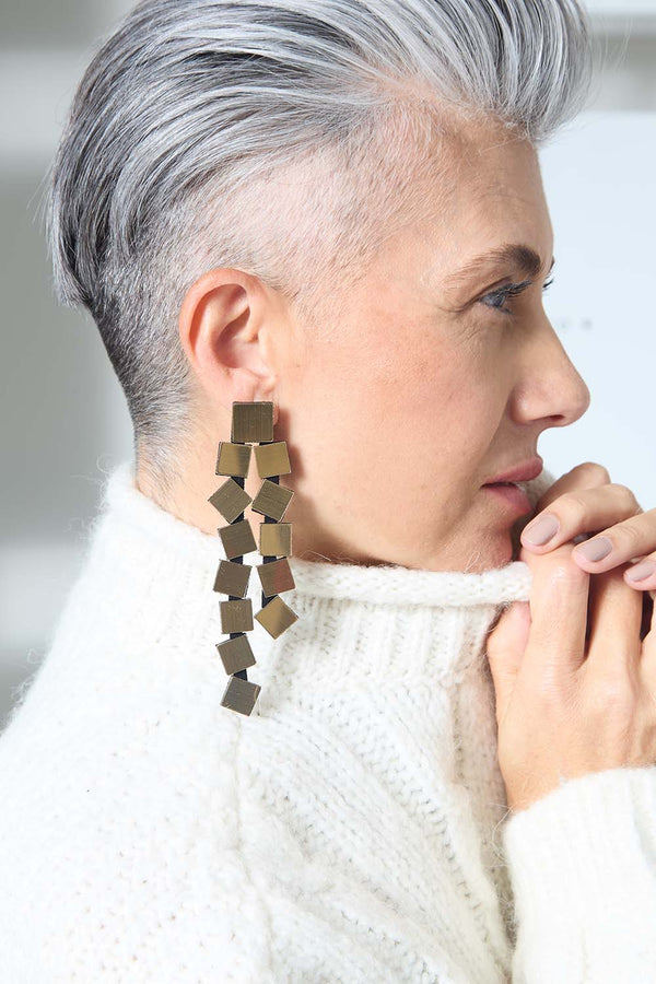 Bauhaus Earrings Squares Long - Gold