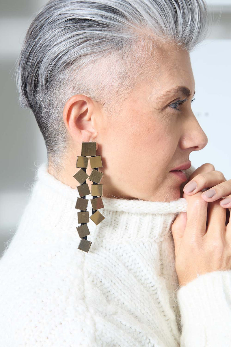 Pendientes Bauhaus Pequeños - Plata/Oro/Negro
