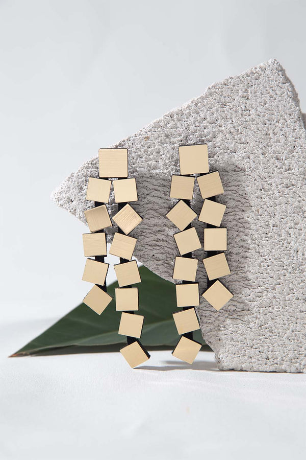 Bauhaus Earrings Squares Long - Gold