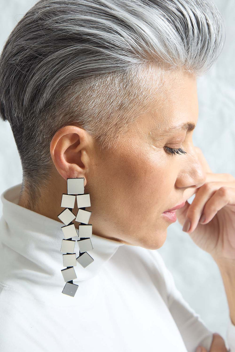 Bauhaus Earrings Squares Long - Silver*