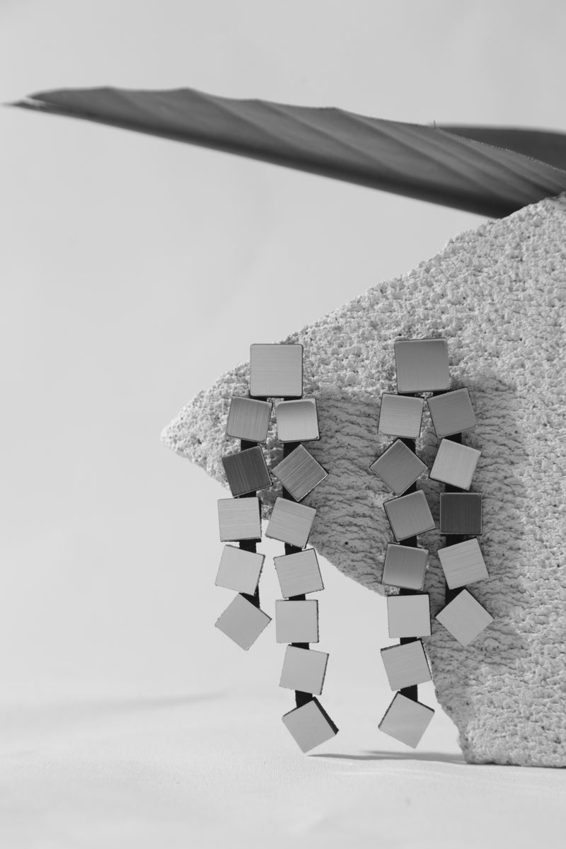 Bauhaus Earrings Squares Long - Silver*