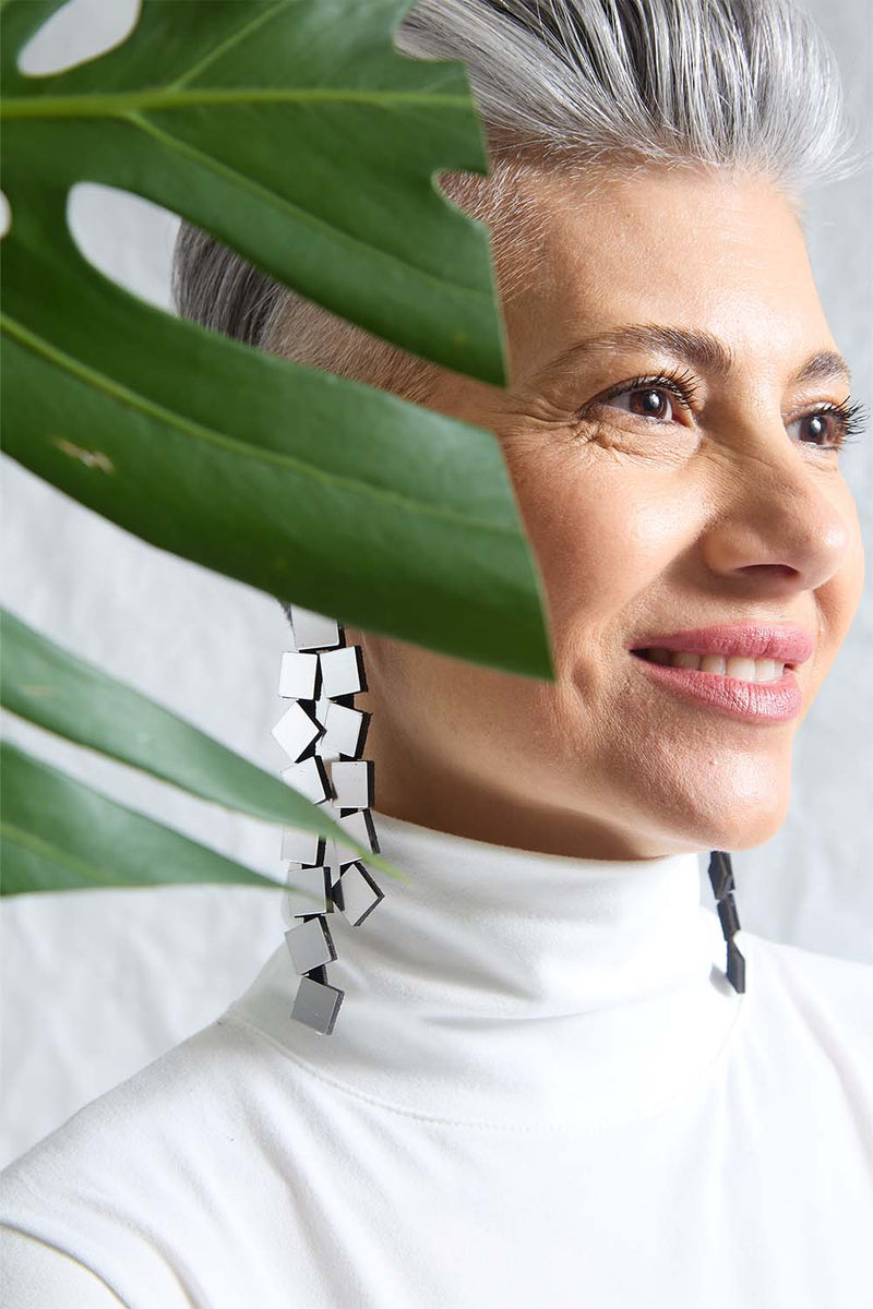 Bauhaus Earrings Squares Long - Silver*
