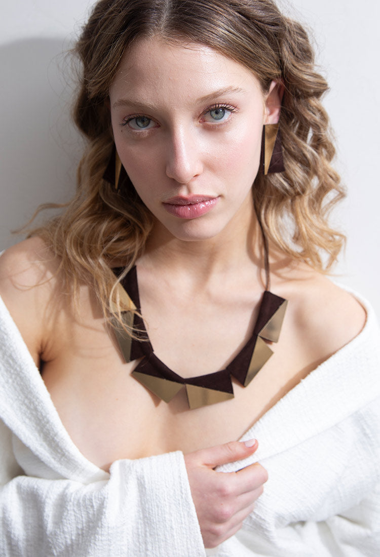 Carnival Rectangles Necklace - Gold/Brown