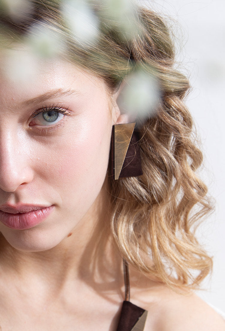 Carnival Rectangles Earrings - Gold/Brown