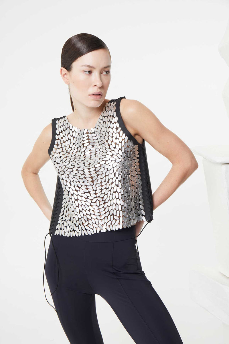 Gilet en cuir Emma - Argent - Fabriqué sur commande