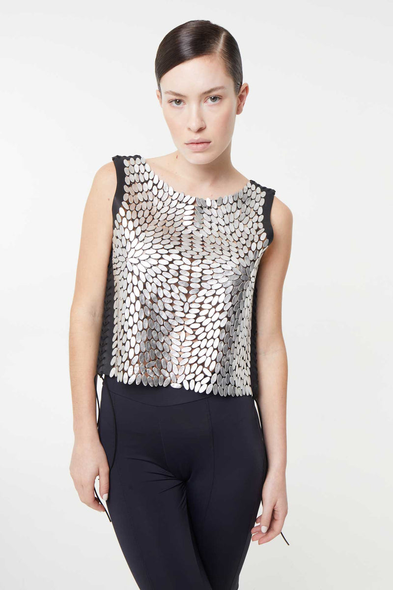 Gilet en cuir Emma - Argent - Fabriqué sur commande