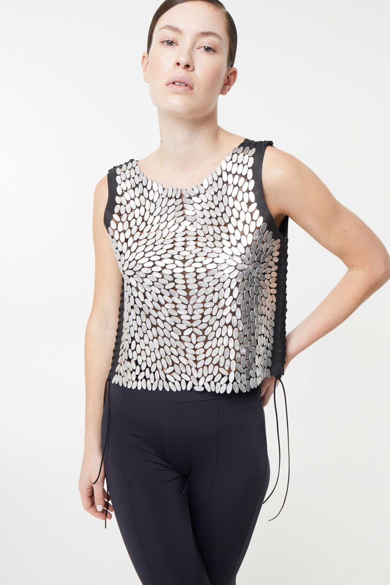Gilet en cuir Emma - Argent - Fabriqué sur commande