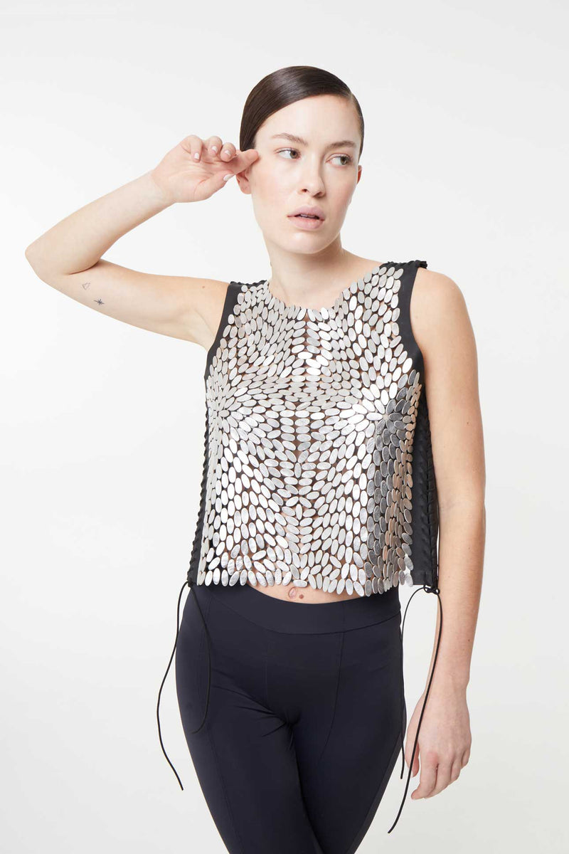 Gilet en cuir Emma - Argent - Fabriqué sur commande