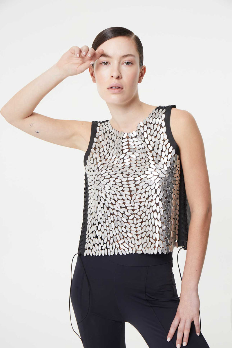 Gilet en cuir Emma - Argent - Fabriqué sur commande