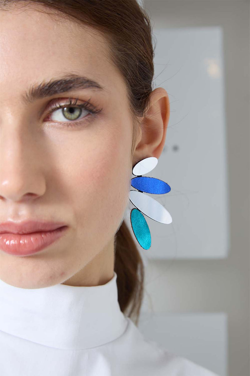 Colors Petals Large Earrings - Silver/Cool Colors*