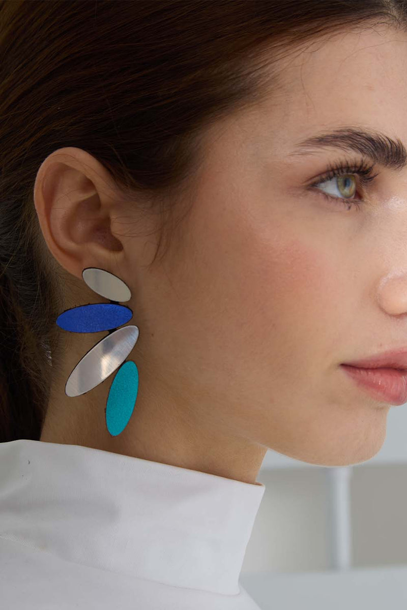 Colors Petals Large Earrings - Silver/Cool Colors*